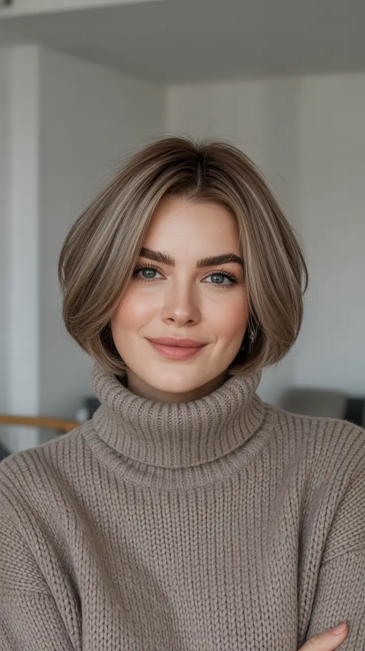 Ash Brown Hair Color 2026 - Soft Mushroom Ash Brown Bob For Cozy Days