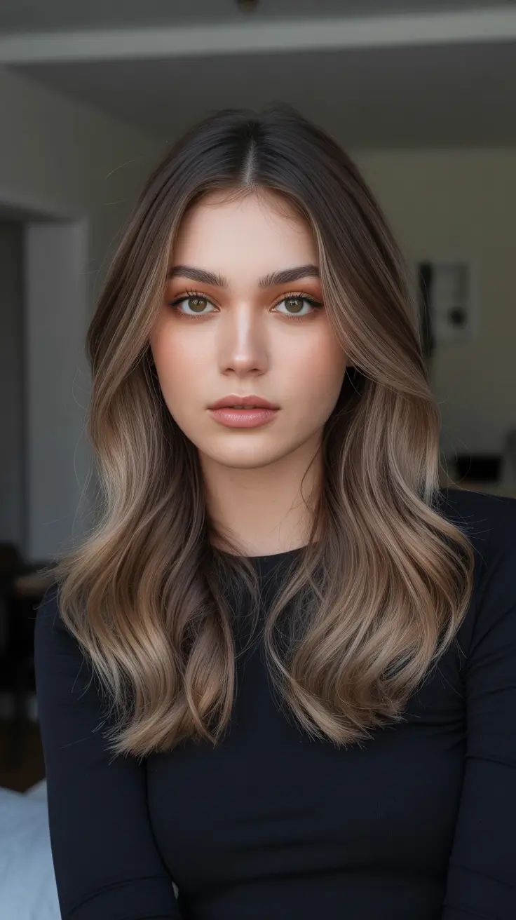 Ash Brown Hair Color 2026 - Smokey Ash Brown Midi For Soft Glam Nights