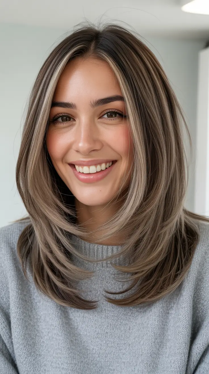 Ash Brown Hair Color 2026 - Soft Milk Tea Ash Brown Blowout