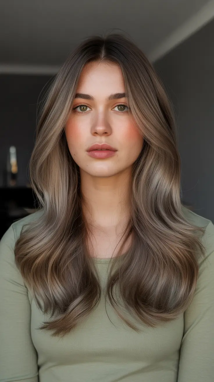 Ash Brown Hair Color 2026 - Smokey Ash Brown Waves For Everyday Glow