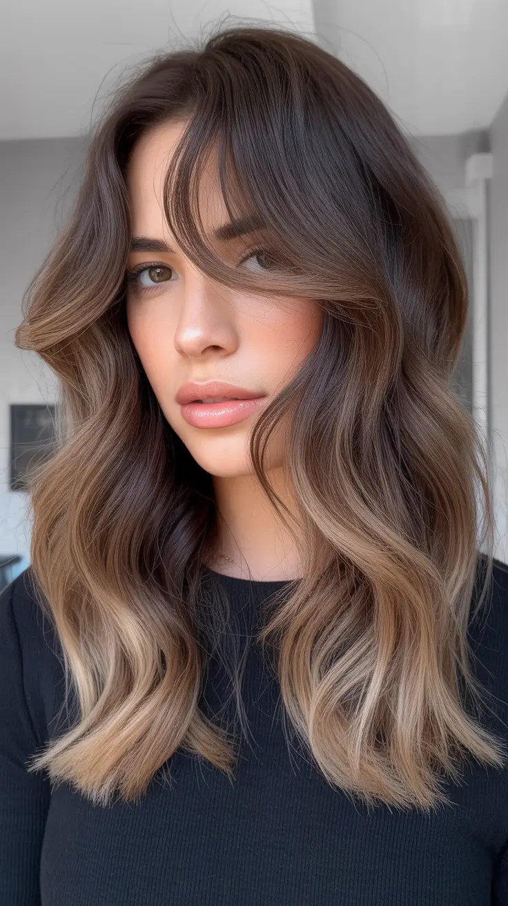 Ash Brown Hair Color 2026 - Golden Ash Brown Lob With Face Framing Layers