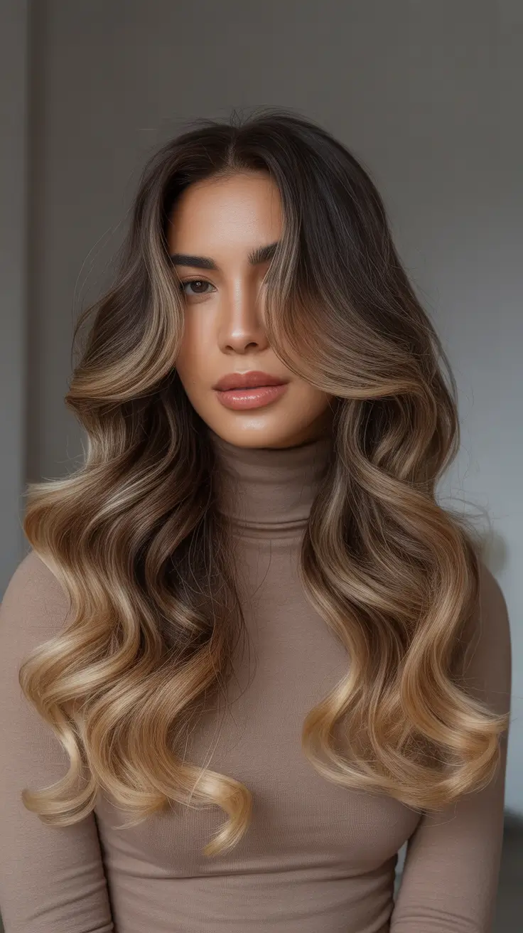 Balayage hair color ideas 2026 - Vanilla Cream Balayage On Cocoa Roots