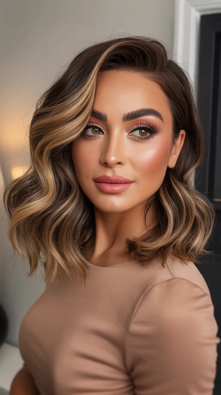 Balayage hair color ideas 2026 Caramel Contour Long Bob