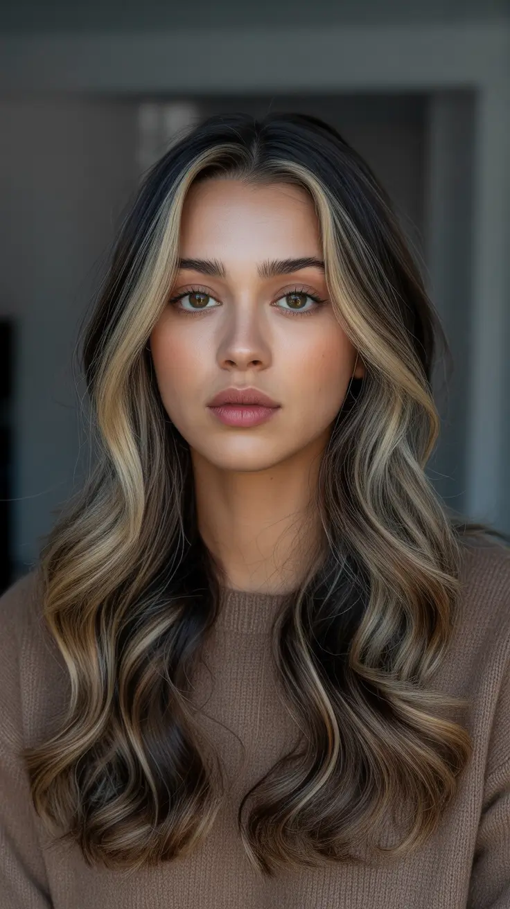 Balayage hair color ideas 2026 - Cool Bronde Money Pieces With Dark Roots