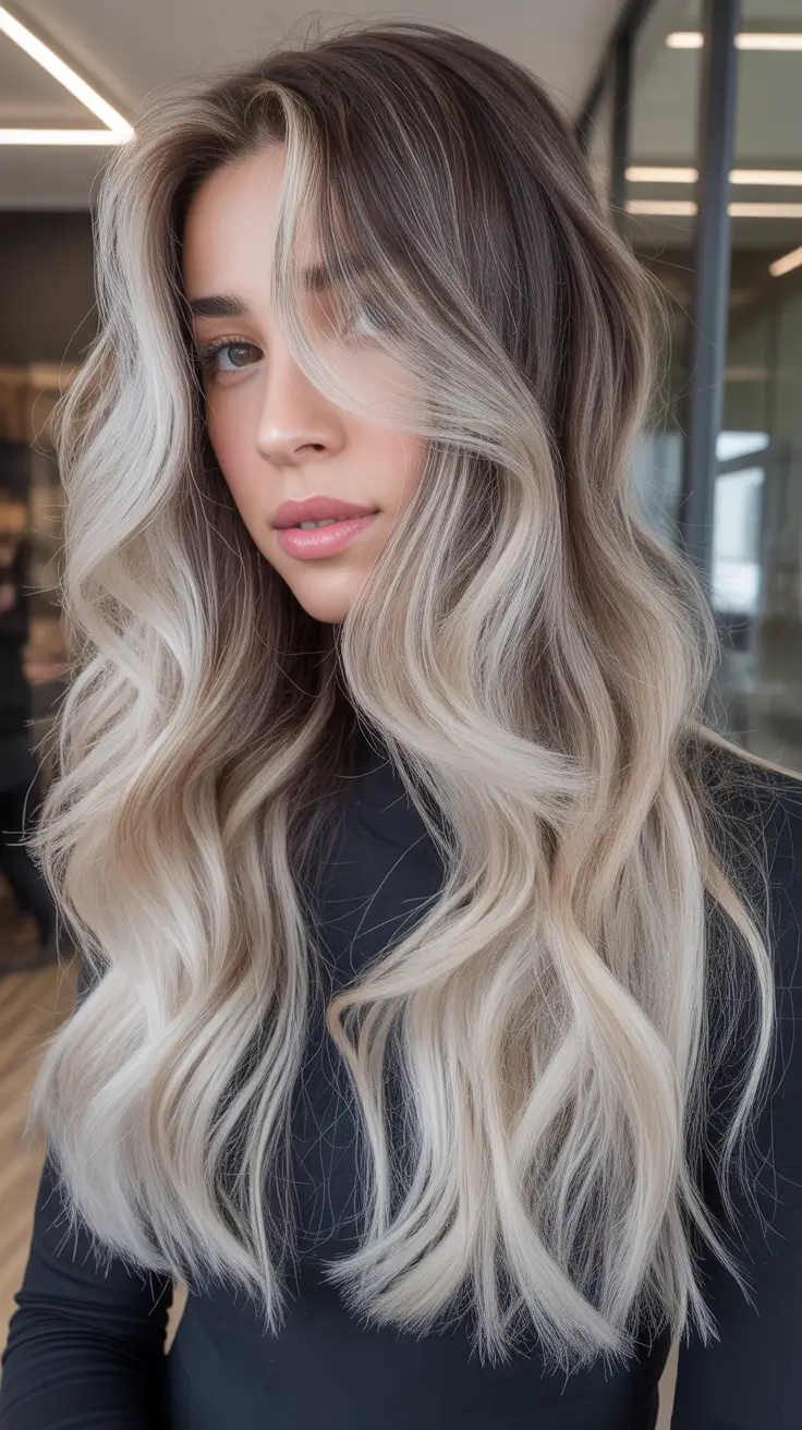 Balayage hair color ideas 2026 Soft Vanilla Cool Tone Waves