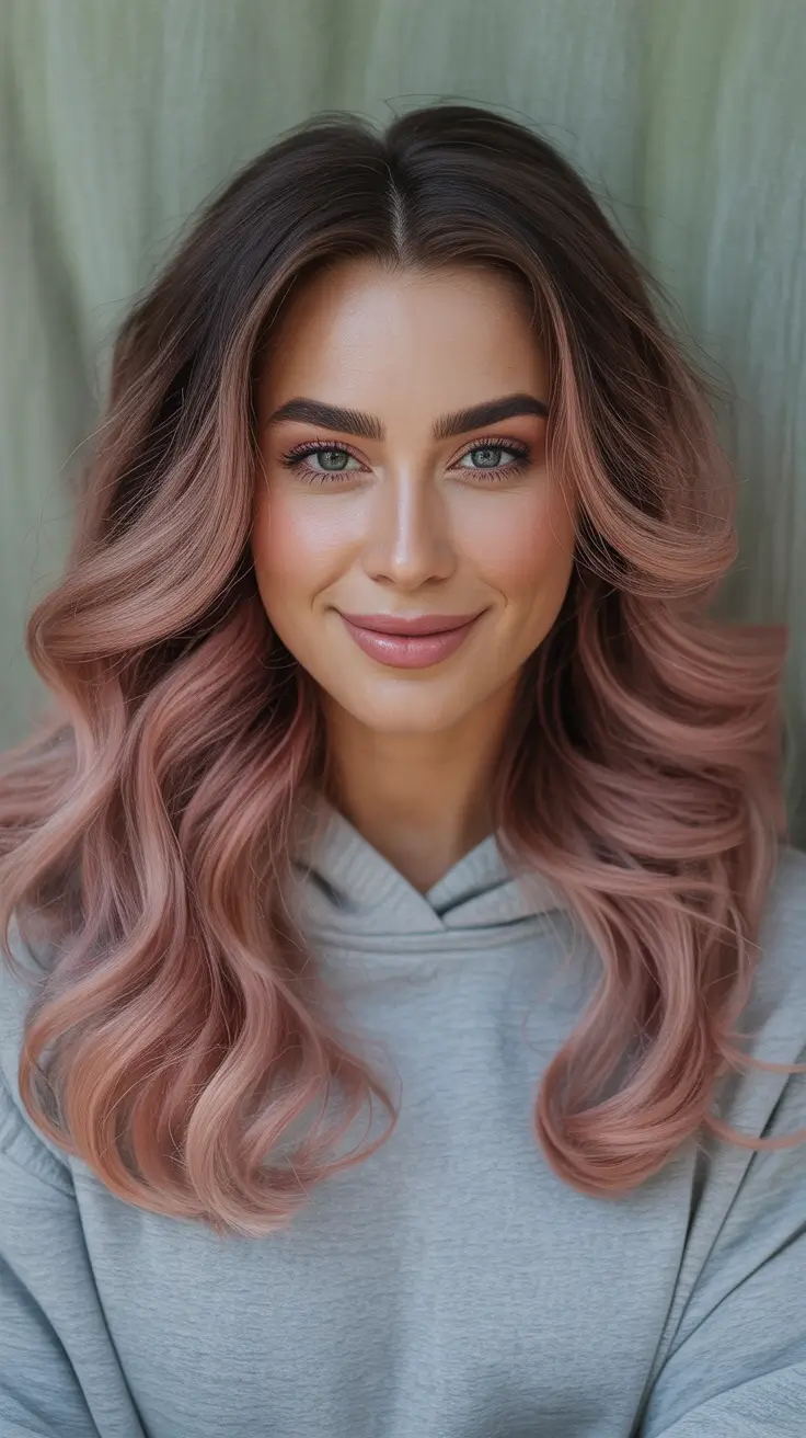 Balayage hair color ideas 2026 Rosy Brunette Balayage For Cozy Days