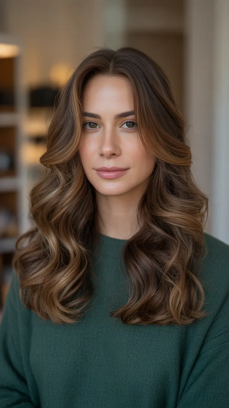 Balayage hair color ideas 2026 Dimensional Chocolate Balayage Shine