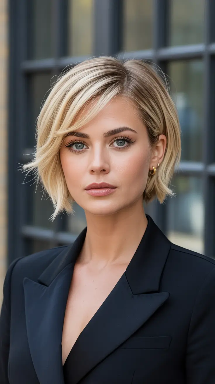 Blonde hair color 2026 for every skin tone - Chic City Bob In Cool Vanilla Blonde