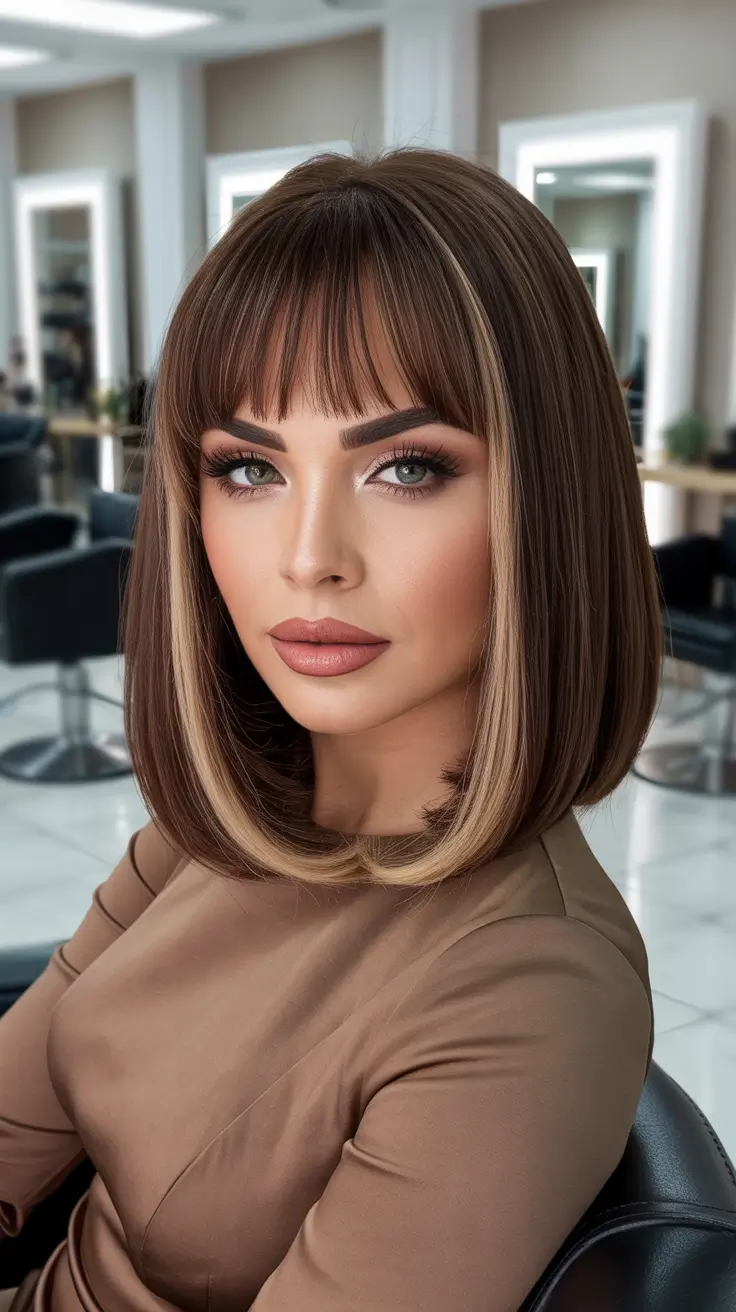 Cute bob hairstyle ideas 2026 Soft Money-Piece Bob With Baby Bangs