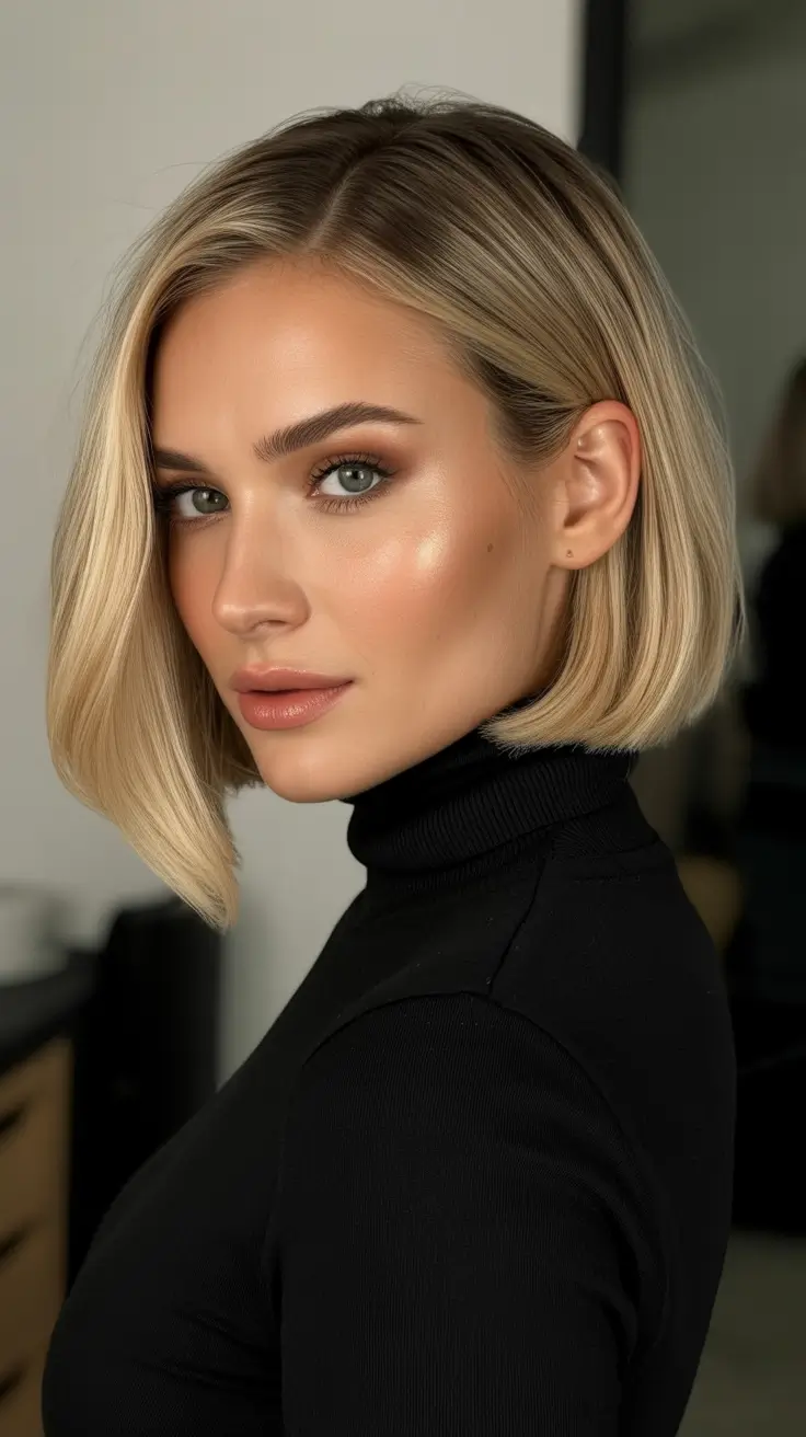 Cute bob hairstyle ideas 2026 Sleek Golden Blonde Power Bob