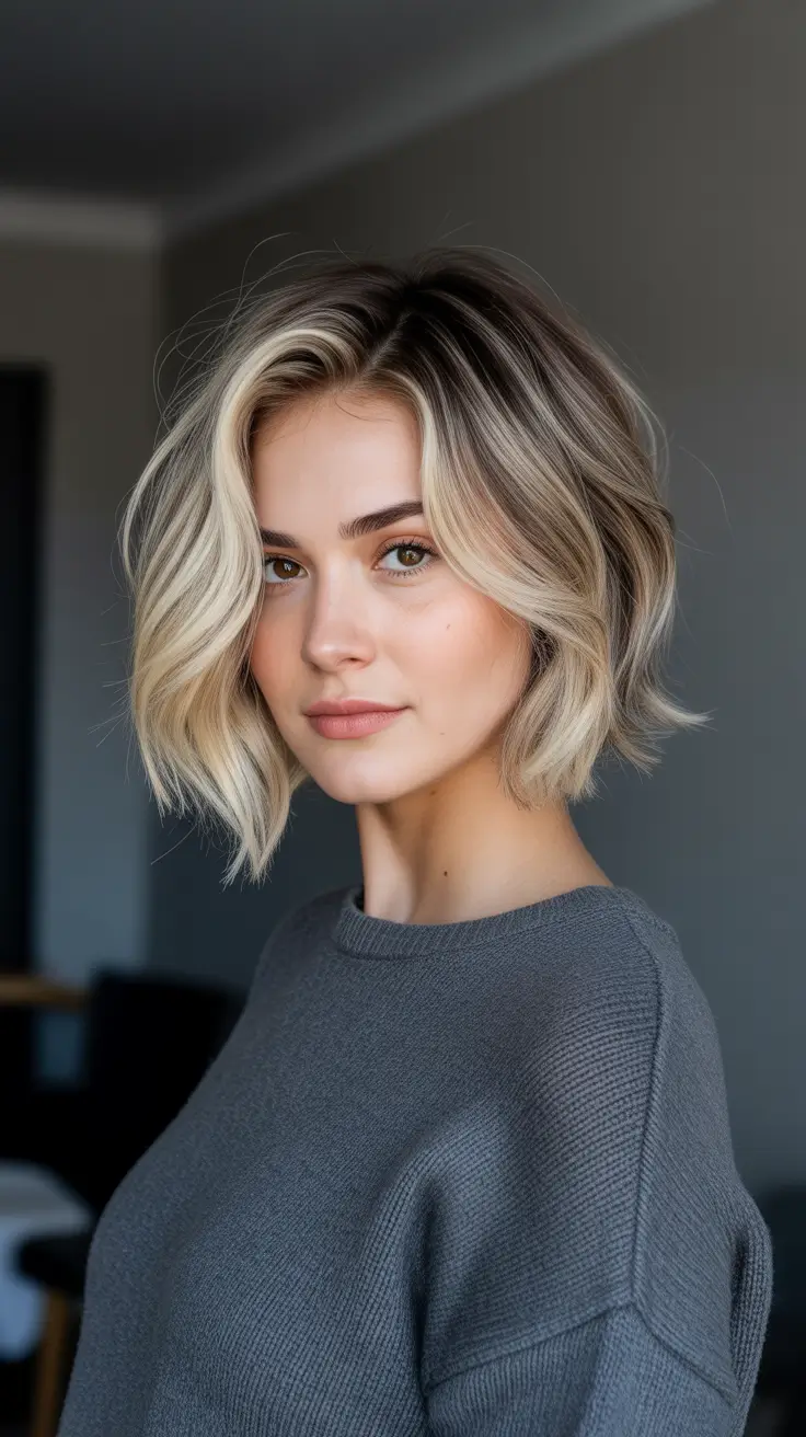 Cute bob hairstyle ideas 2026 Soft Rooted Blonde Wavy Bob