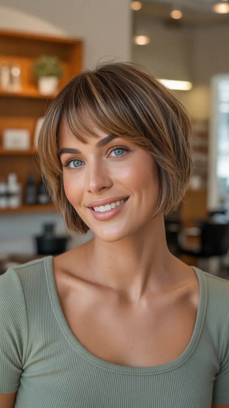 Cute bob hairstyle ideas 2026 Soft Layered Bob With Baby Fringe