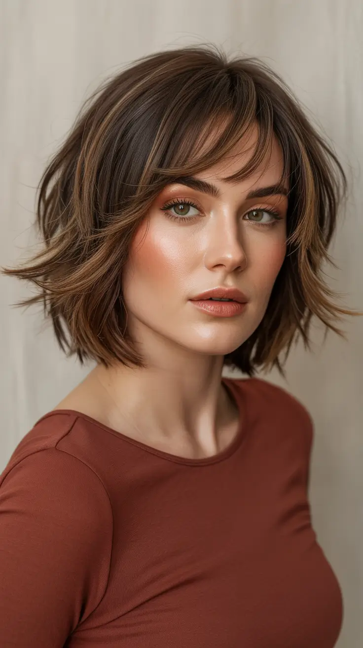 Cute bob hairstyle ideas 2026 Airy Shag Bob With Feathered Bangs