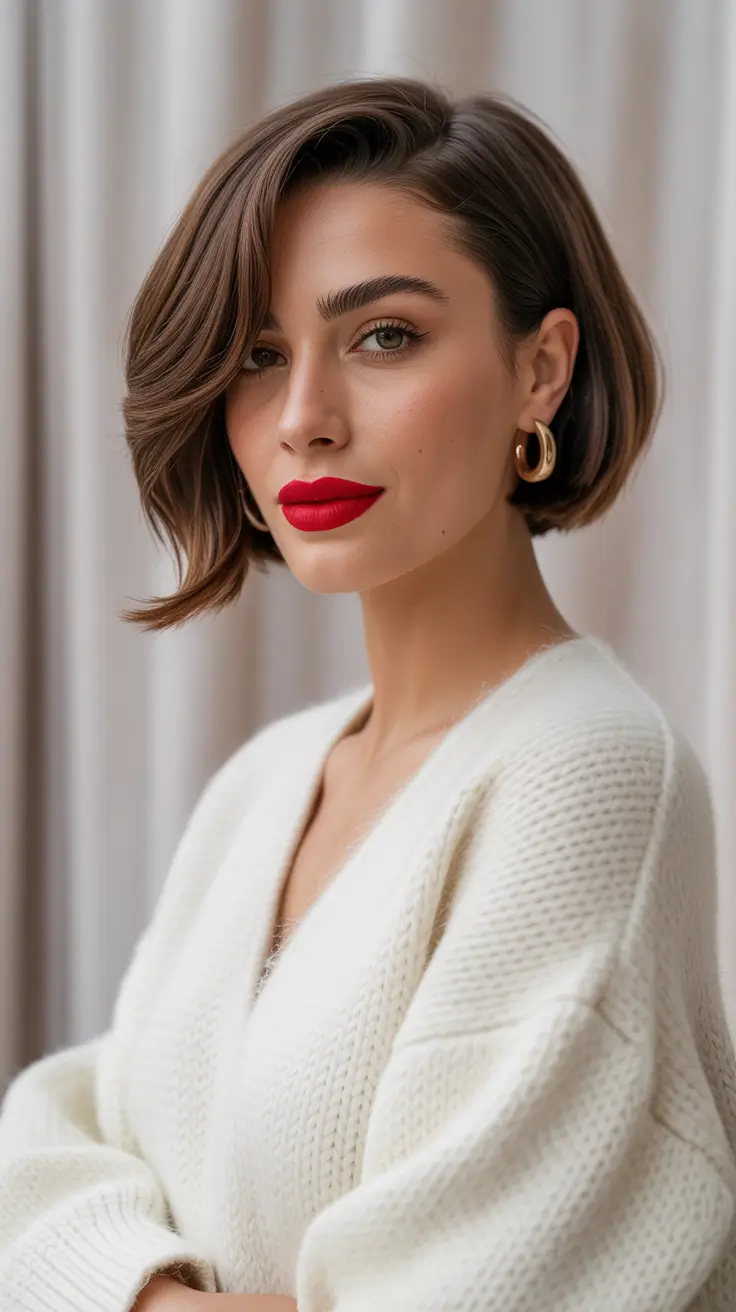 Cute bob hairstyle ideas 2026 Side-Part Power Bob With Sleek Finish