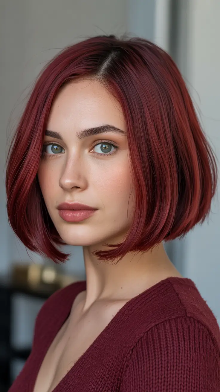 Cute bob hairstyle ideas 2026 Deep Cherry Red Statement Bob