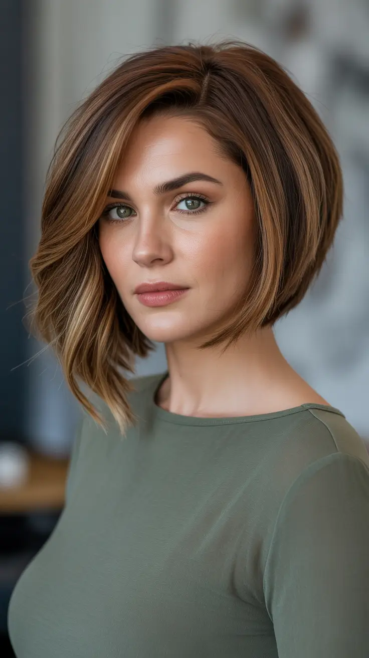 Cute bob hairstyle ideas 2026 Voluminous Side-Parted Bob With Caramel Lights