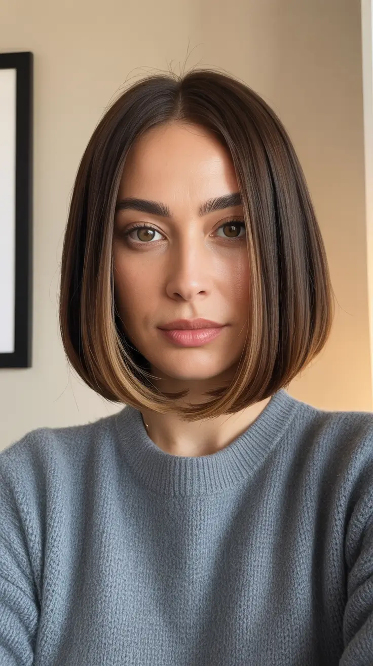 Cute bob hairstyle ideas 2026 Glossy Contour Bob With Center Part