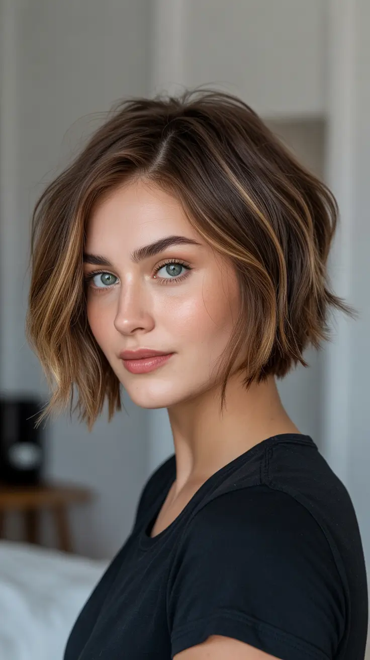 Cute bob hairstyle ideas 2026 Textured Bronde Bob With Soft Waves