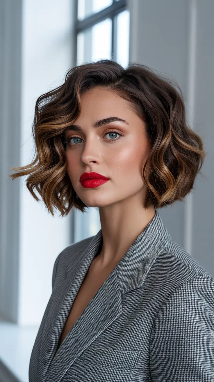 brunette hair color ideas 2026 Expensive Brunette Bob With Sculpted Waves