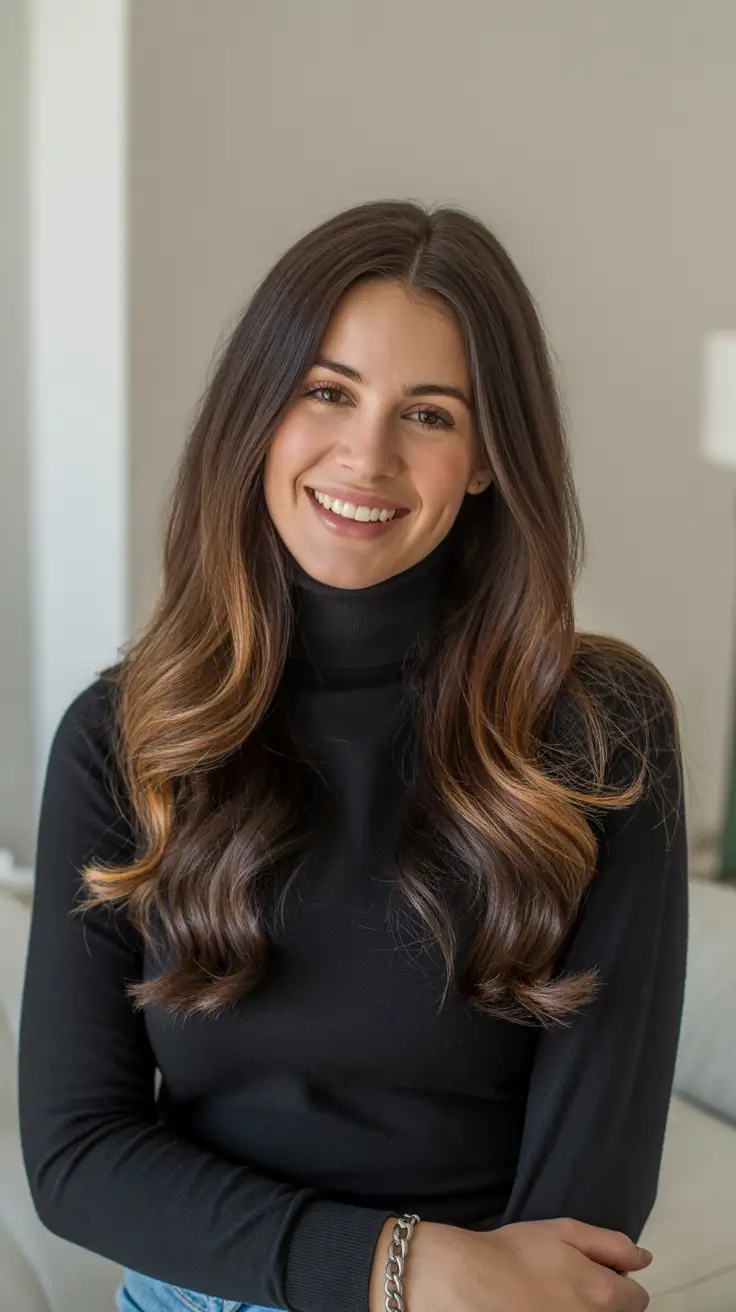 brunette hair color ideas 2026 - Cozy Caramel Ends On Deep Brunette