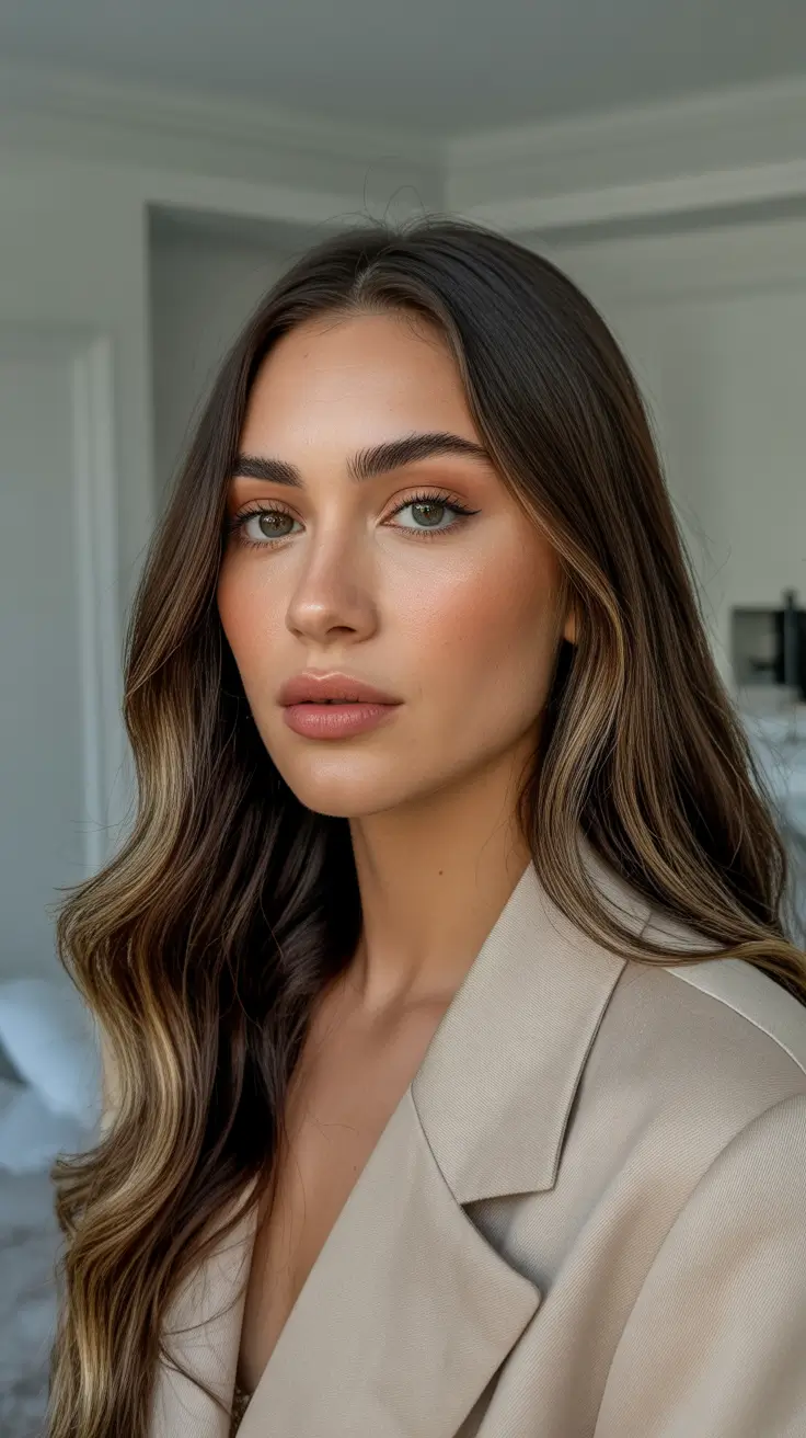 brunette hair color ideas 2026 - Subtle Luxe Brunette With Face Framing Glow