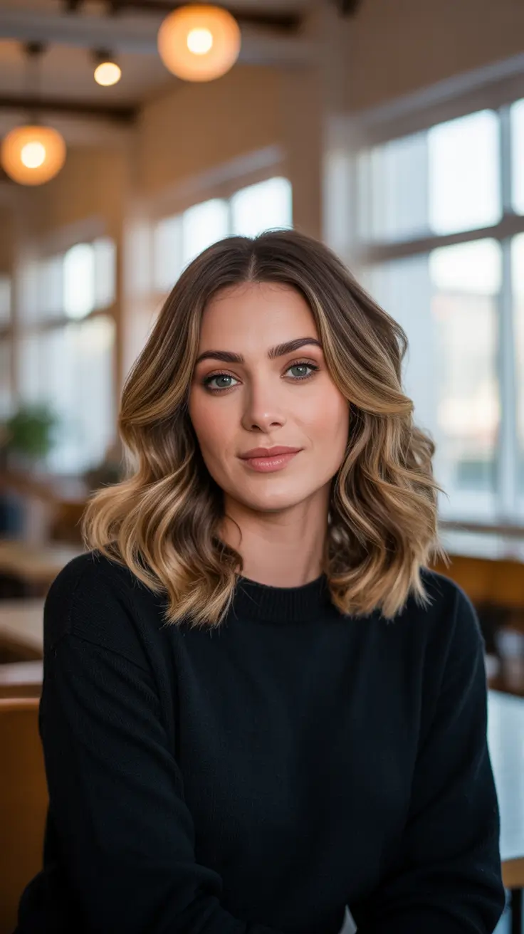 brunette hair color ideas 2026 - Bright Brunette Lob With Sunkissed Edges