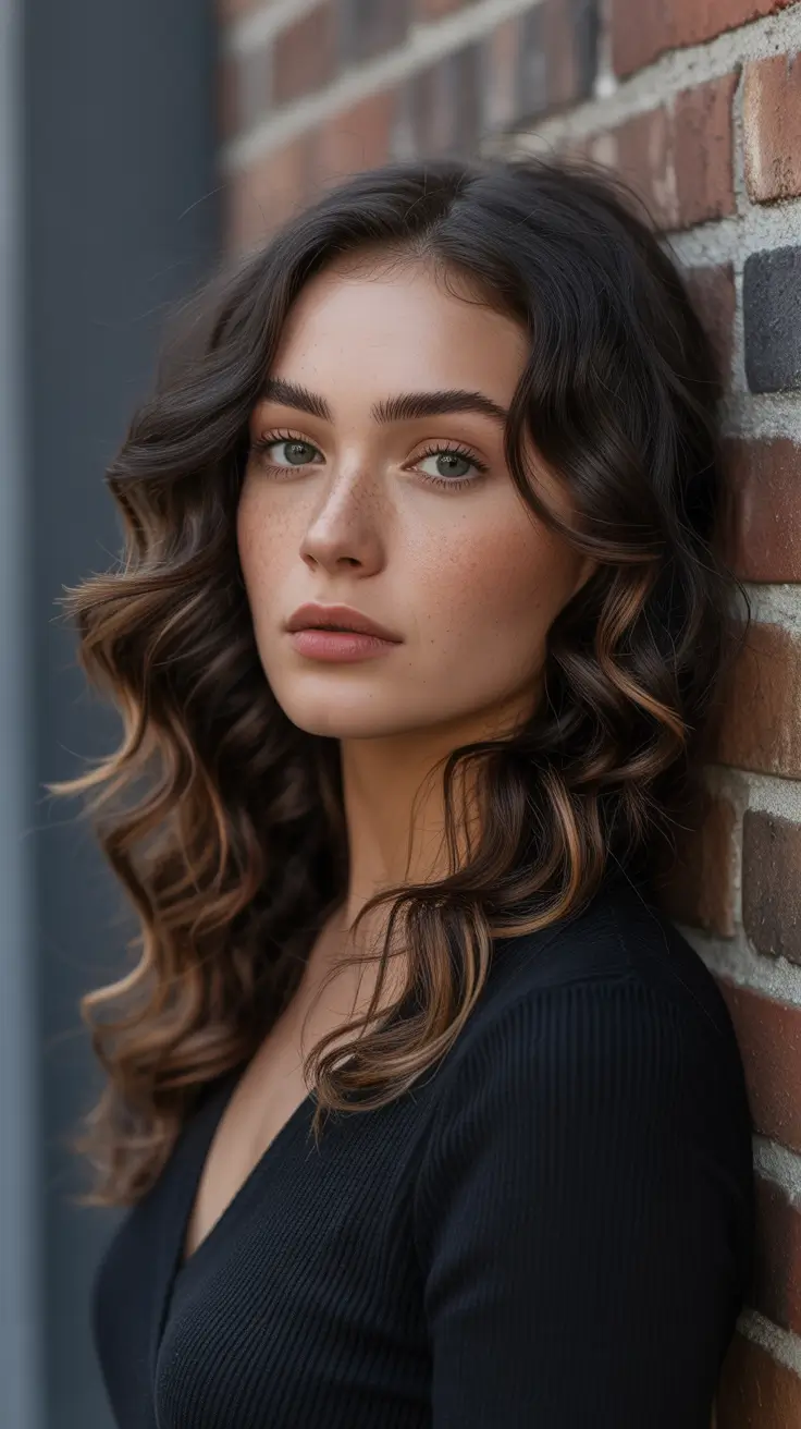 brunette hair color ideas 2026 - Cool Mocha Waves With Gentle Dimension