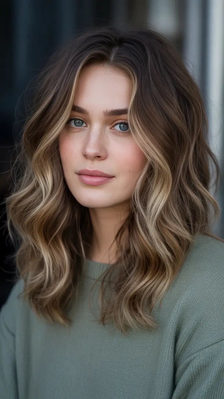 brunette hair color ideas 2026 - Soft Caramel Mid Length Waves