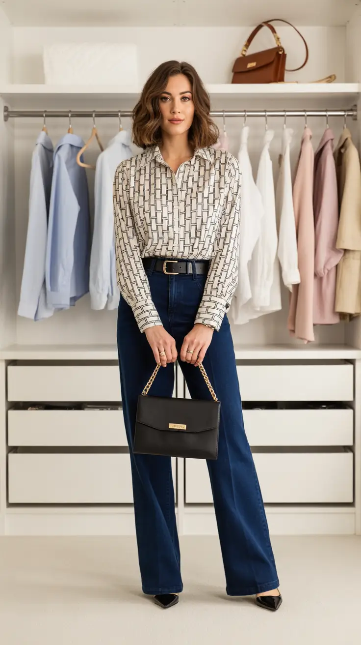 Business casual outfits for women 2026 - Smart blouse and wide-leg denim confidence