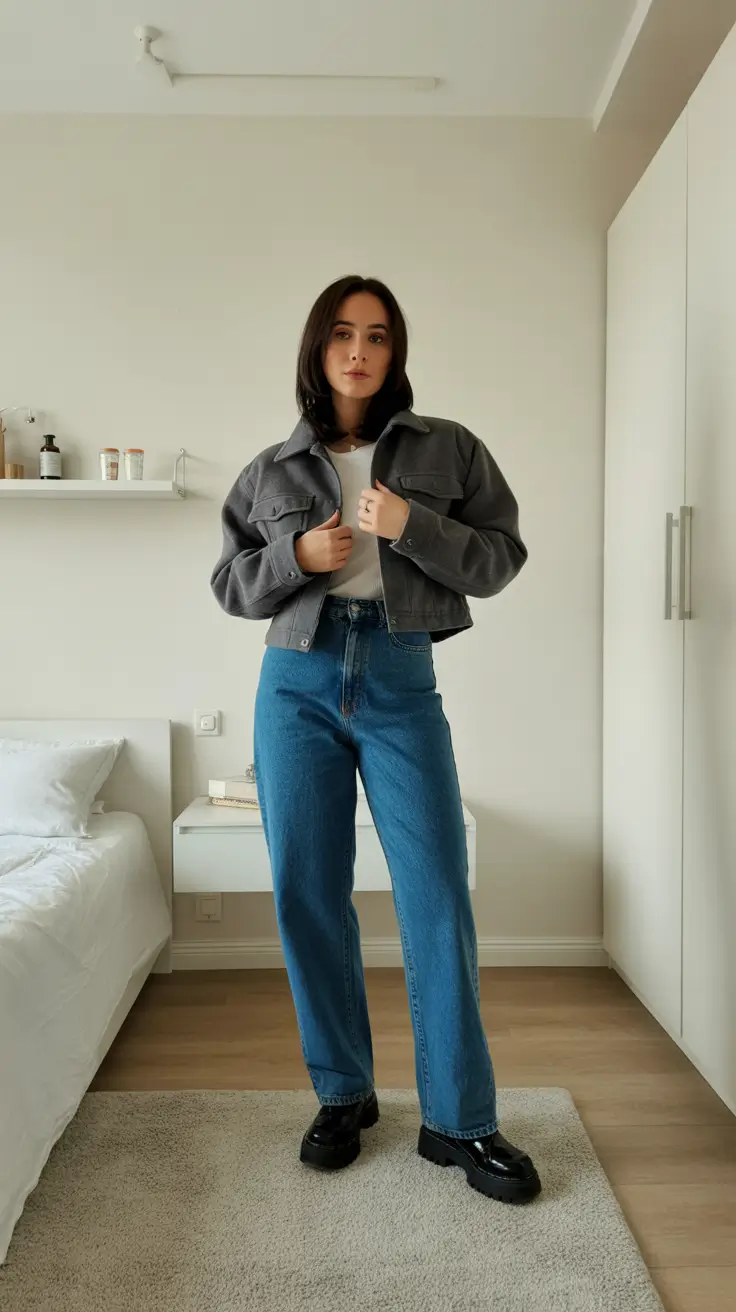 Trendy Capsule Wardrobe Outfits 2026 - Cropped Grey Jacket And Blue Denim Off Duty Capsule