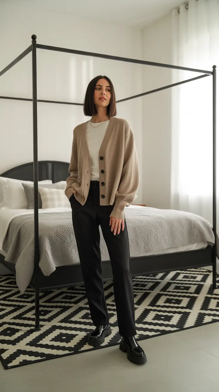 Trendy capsule wardrobe outfits 2026 Soft Cardigan Uniform For Everyday Minimalism