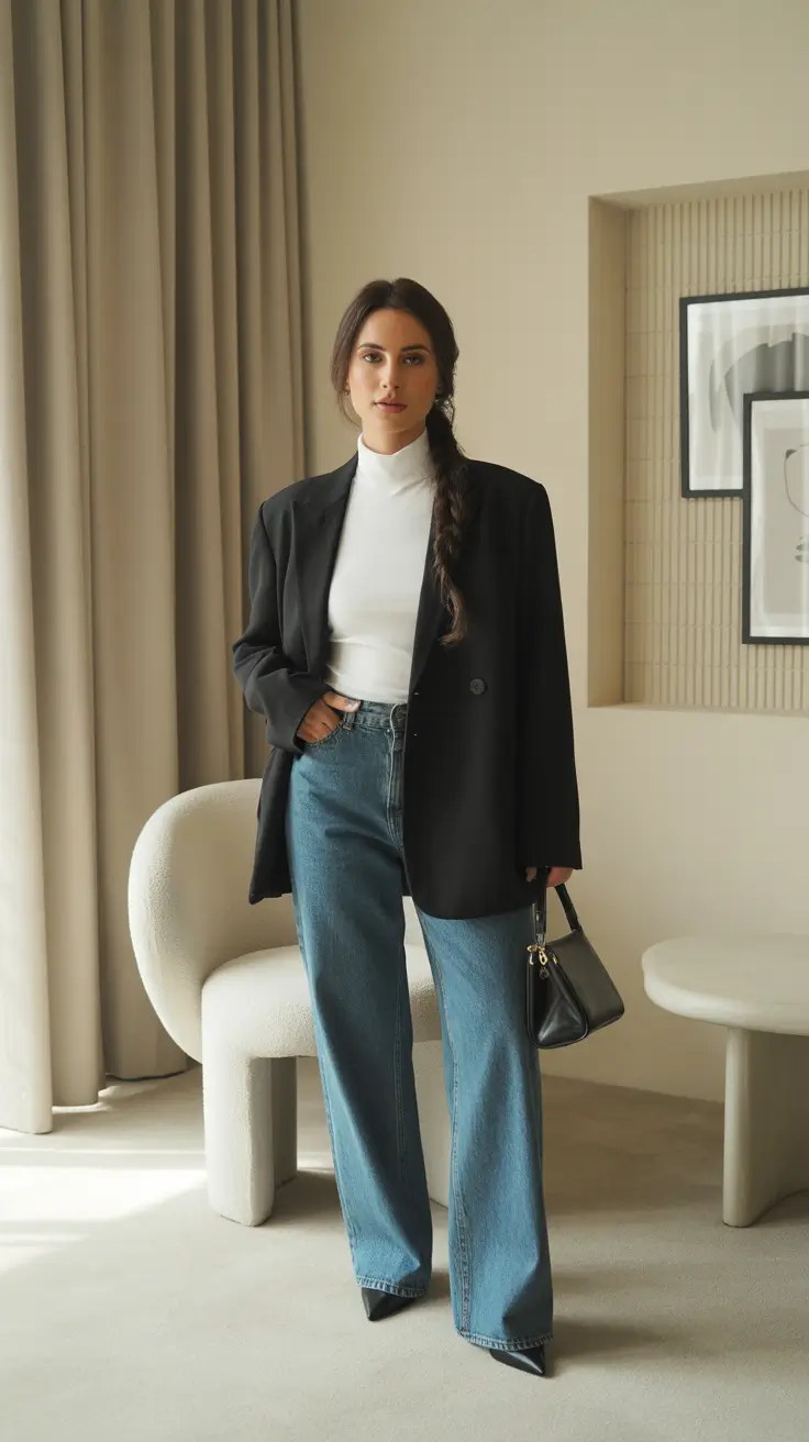 Trendy capsule wardrobe outfits 2026 Blazer And Denim Formula For Modern Work