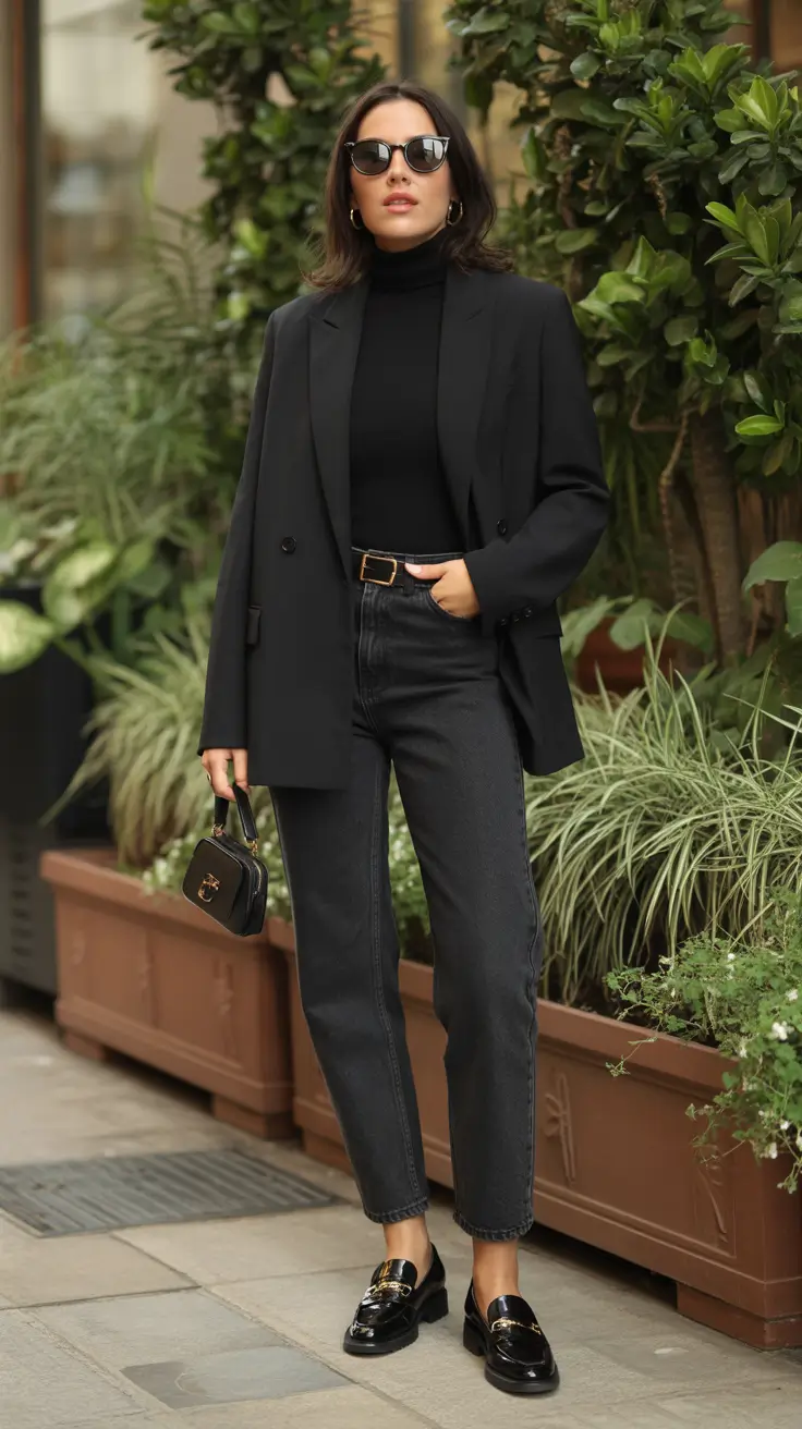 Trendy capsule wardrobe outfits 2026 All Black Minimalist Denim For Everyday Errands