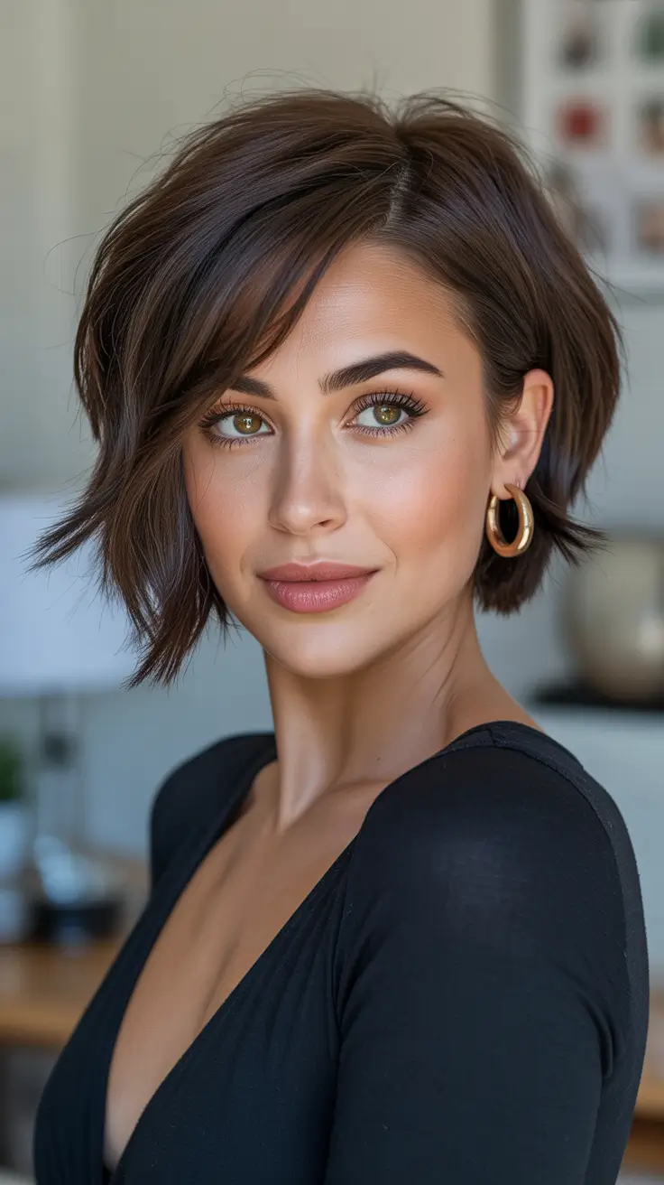 Trendy Choppy Bob Haircuts 2026 Soft Espresso Choppy Bob With Side Lift