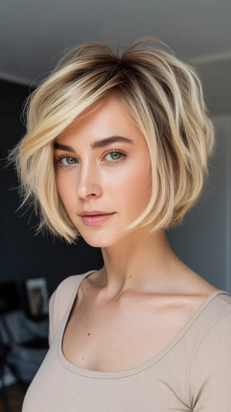 Trendy Choppy Bob Haircuts 2026 Beige Blonde Choppy Bob With Side Volume