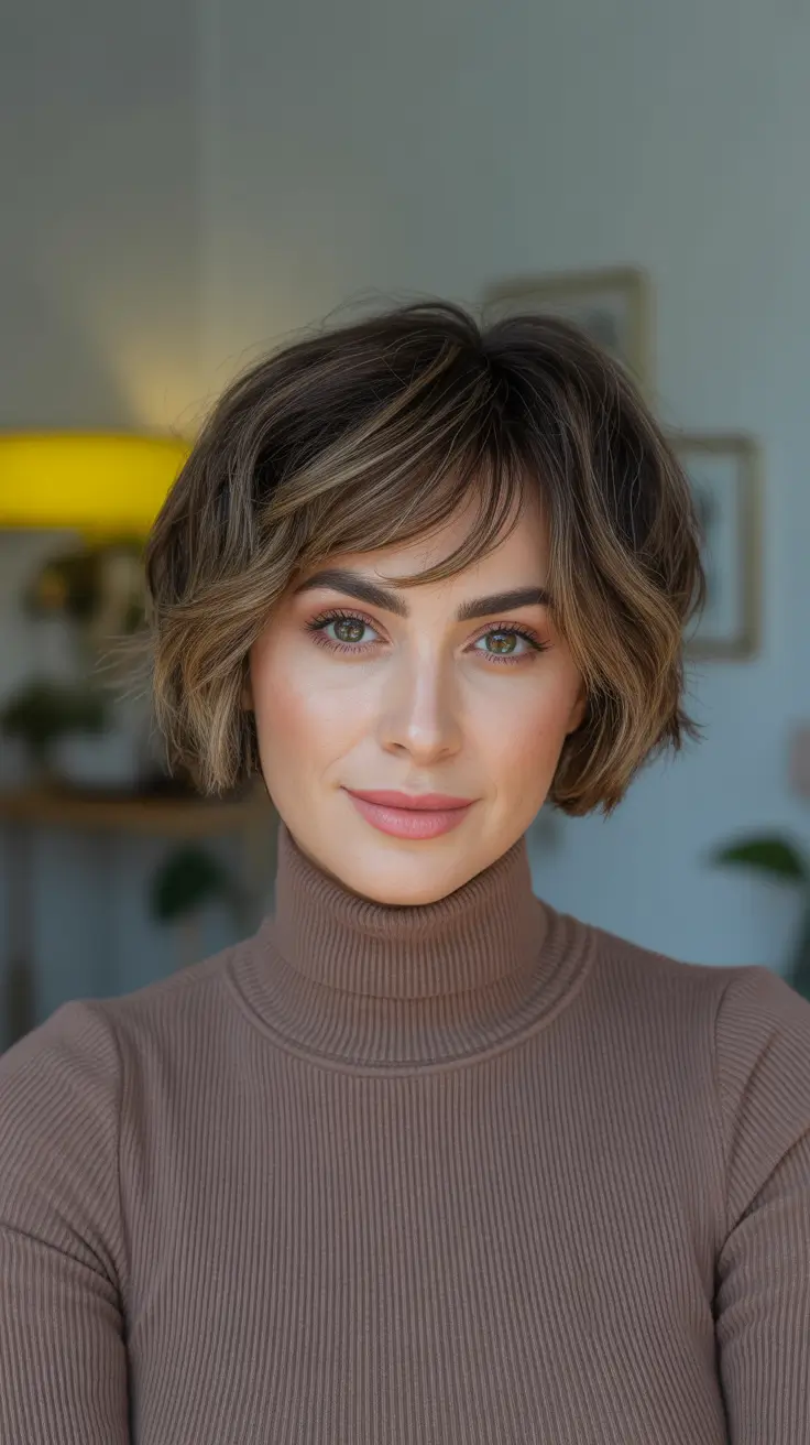 Trendy Choppy Bob Haircuts 2026 - Soft Espresso Choppy Bob With Airy Side Fringe