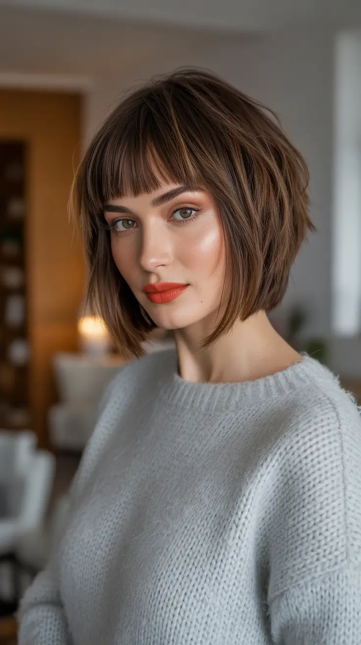 Trendy Choppy Bob Haircuts 2026 - French Inspired Choppy Bob With Blunt Fringe