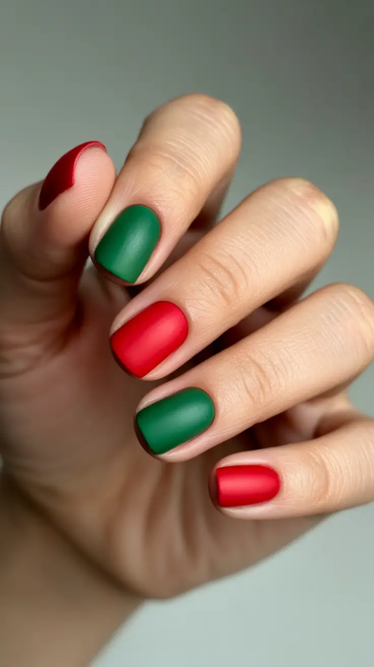 Modern Christmas Nail Colors Shades 2025 - Matte Candy-Apple Meets Pine