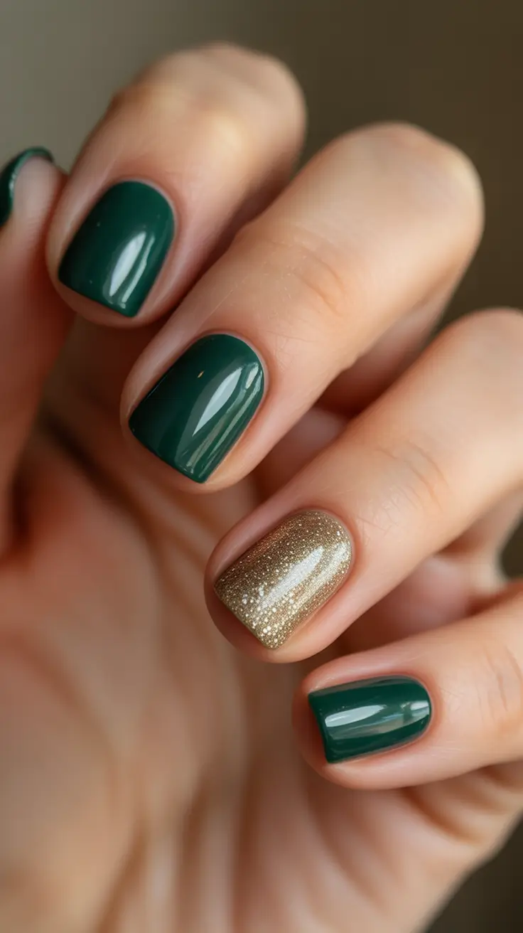 Modern Christmas Nail Colors Shades 2025 - Evergreen With Champagne Accent