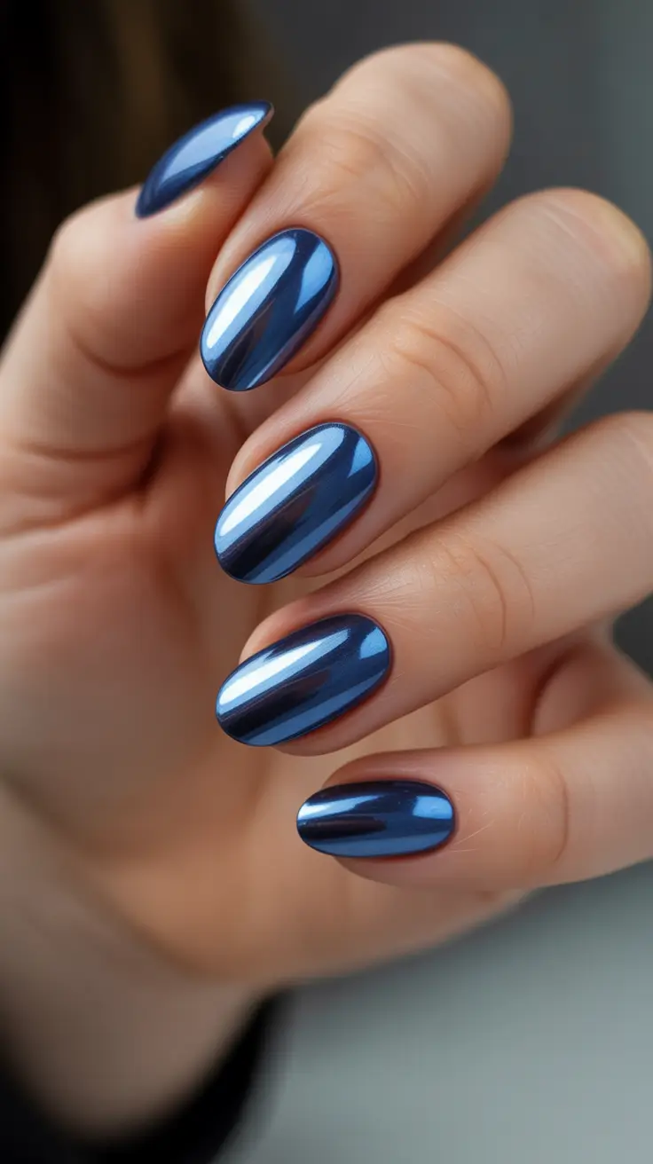 Modern Christmas Nail Colors Shades 2025 - Midnight Chrome Sleigh