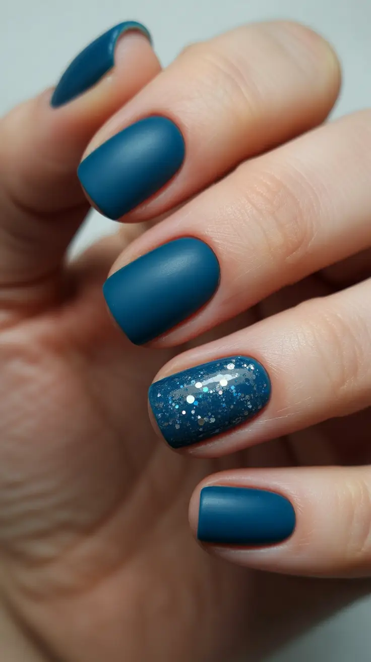 Modern Christmas Nail Colors Shades 2025 - Matte Teal With Frost Accent