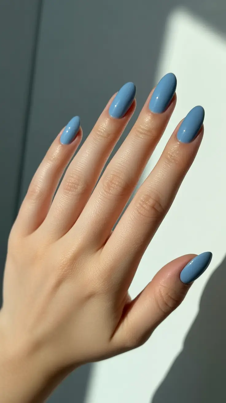 Modern Christmas Nail Colors Shades 2025 - Frosted Periwinkle Almonds