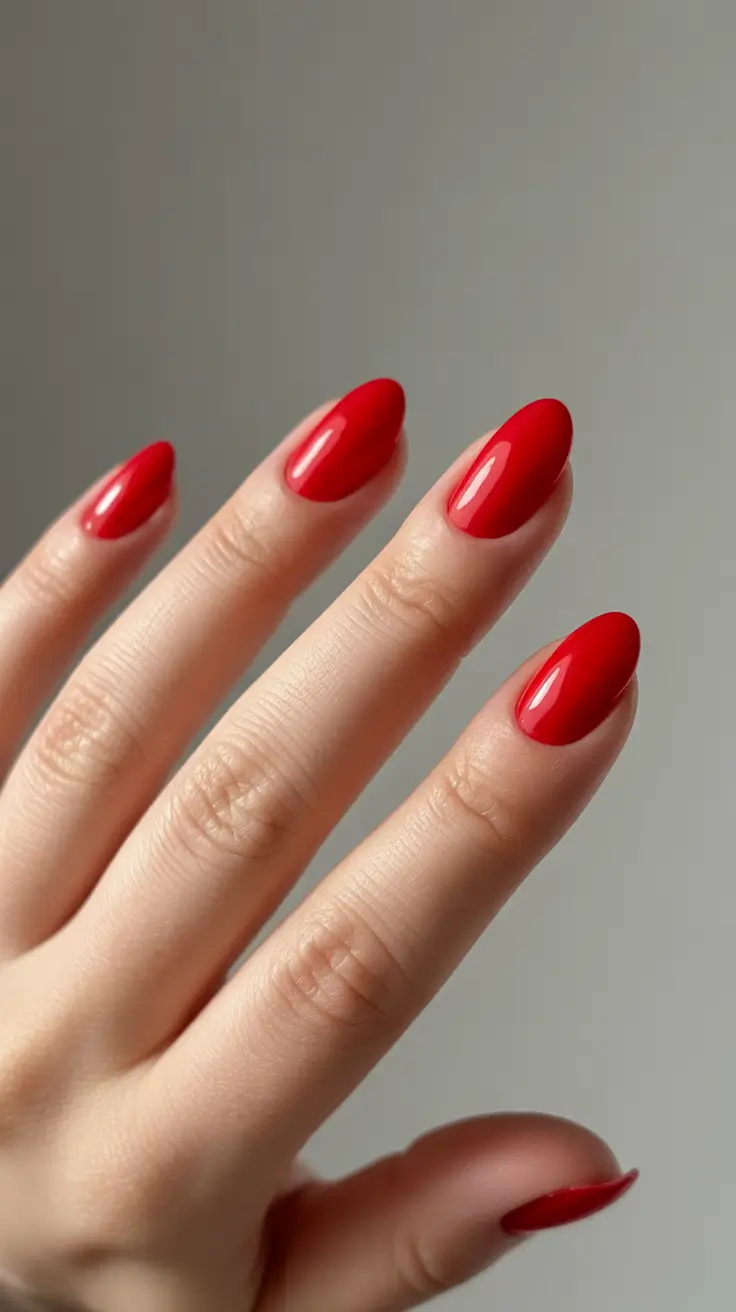 Modern Christmas Nail Colors Shades 2025 - Iconic Red, Almond Perfection