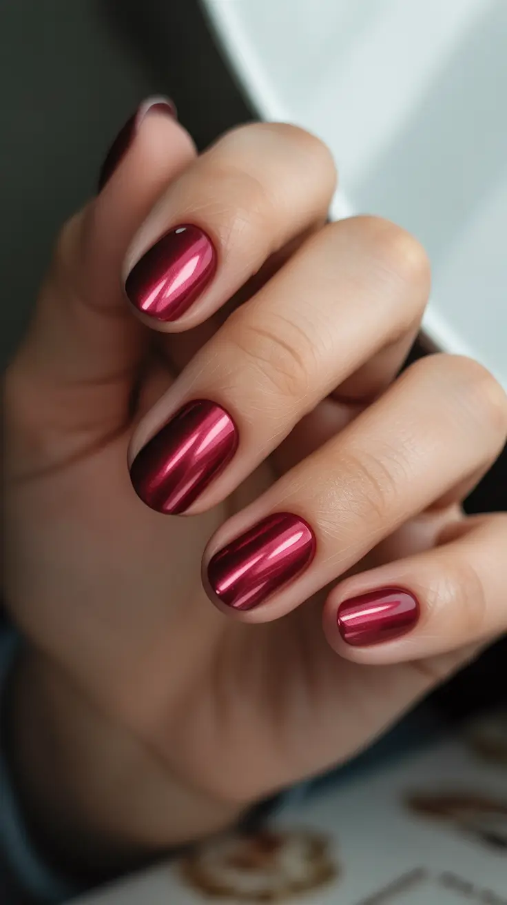 Modern Christmas Nail Colors Shades 2025 - Crimson Cat-Eye Chrome