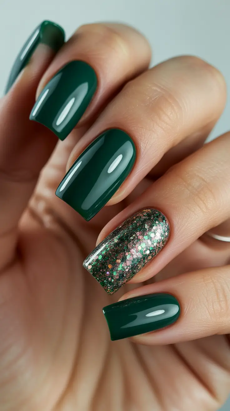 Modern Christmas Nail Colors Shades 2025 - Forest Square With Party Accent
