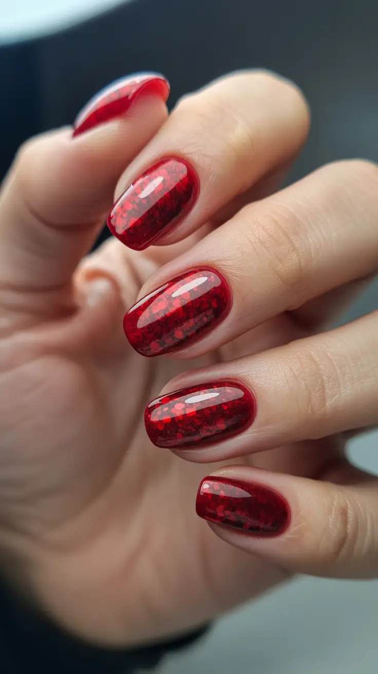 Modern Christmas Nail Colors Shades 2025 - Ruby Jelly Sparkle