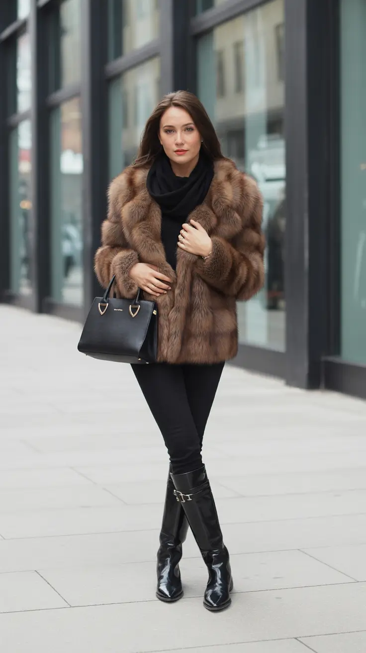 Best cold weather outfits 2026 - Luxe Fur Texture With Sleek All-Black Base