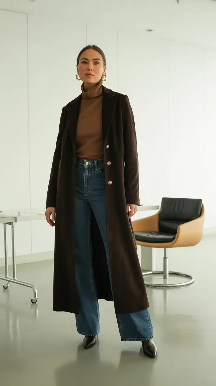 Best cold weather outfits 2026 - Tailored Maxi Coat With Wide-Leg Denim