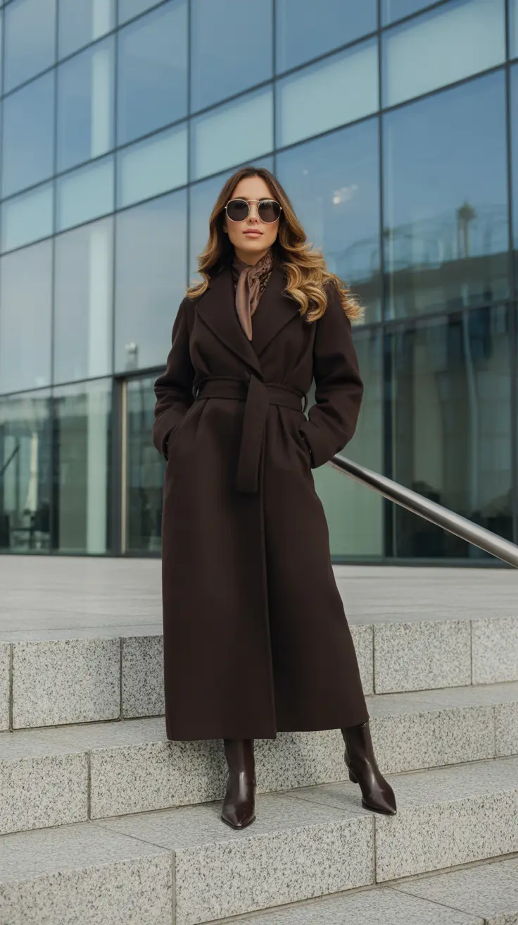 Best cold weather outfits 2026 - Monochrome Belted Coat With Sleek Boots