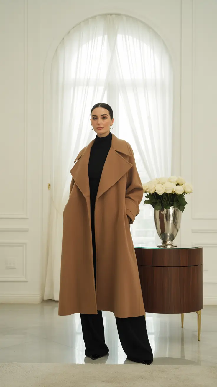 Best cold weather outfits 2026 - Caramel Coat With Black-Column Ease